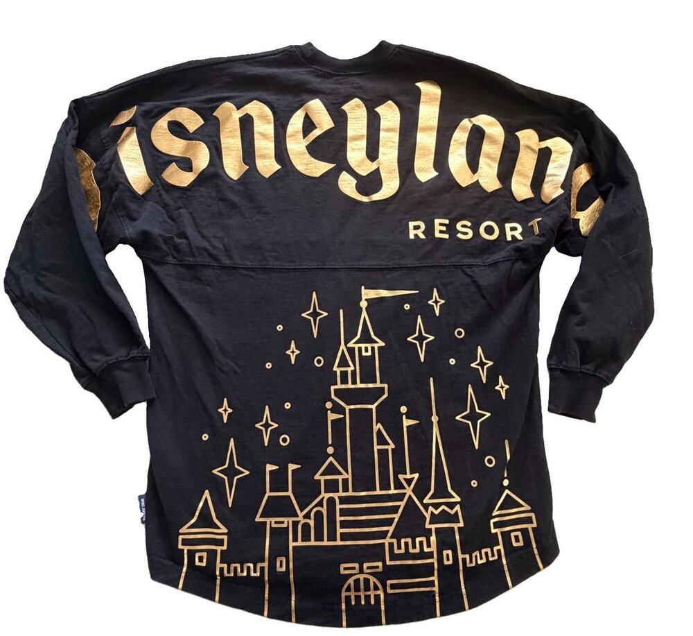 Disneyland Resort Parks Disney Spirit Jersey Black Gold Cinderella Castle S EUC